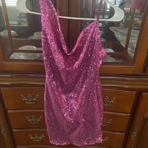 Pink Cocktail Dress One Shoulder